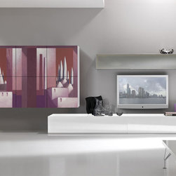 Art Decorated Modern Wall Unit Lombardi 2 - $7,645.00 - Entertainment Centers And Tv Stands