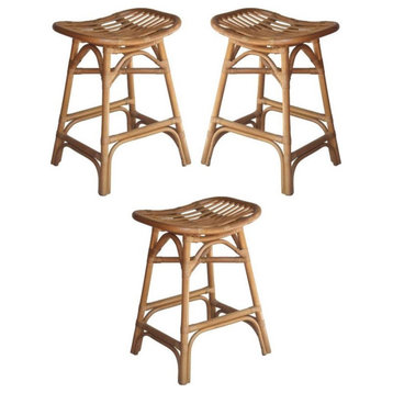 Home Square 24" Rattan Counter Stool in Canary Brown - Set of 3