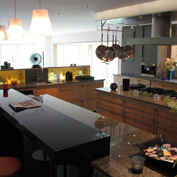 Contemporary kitchen on Philadelphia's Main Line in bird's eye maple
