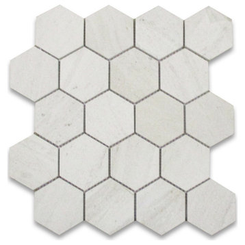 Golden Beach Moleanos Beige Limestone 3" Hexagon Mosaic Tile Honed, 1 sheet