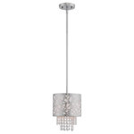 Livex Lighting - Livex Lighting Allendale Polished Chrome Light Mini Pendant - This spectacular polished chrome mini pendant will take your home decor to the next level. Inspired by a bird nest, the laser-cut metal sheath surrounds an off-white fabric hardback shade with strands of glistening clear crystal.