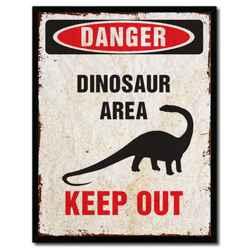 Danger Dinosaur Area Danger Sign, Canvas, Picture Frame, 13"X17"