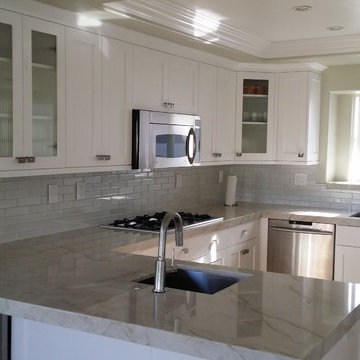 Kitchen Renovation of cabinets with full overlay and counter tops.