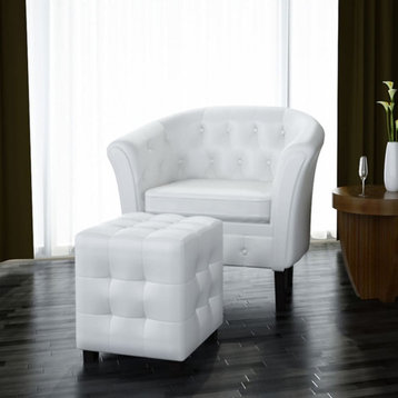 vidaXL Tub Chair with Footstool White Faux Leather Armchair Recliner Chair