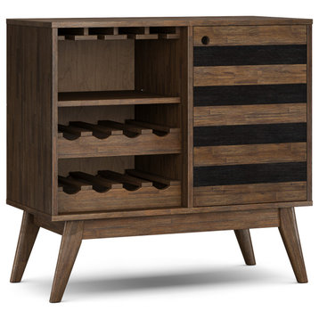 Clarkson Solid Acacia Wood Wine Cabinet, Rustic Natural Aged Brown