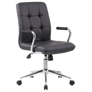 Scranton & Co Modern Leather Chair with Arms in Black/Chrome