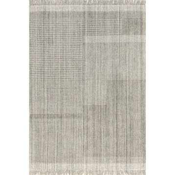 Arvin Olano Mozai Fringed Wool-Blend Area Rug, Light Gray 5' x 8'