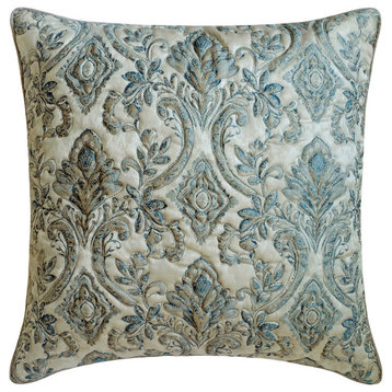 Blue Jacquard Quilted and Victorian Design 24"x24" Pillowcase Adelia