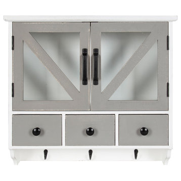 Hutchins Decorative Three Drawer Wood Wall Cabinet, White/Gray 21x6x20