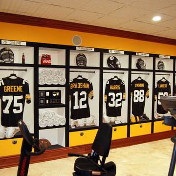 Pittsburgh Steelers 1970's Themed Locker Room Murals in a Home Gym/Game Room