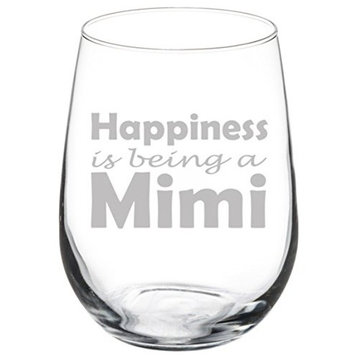 Wine Glass Goblet Happiness Is Being a Mimi, 17 Oz Stemless
