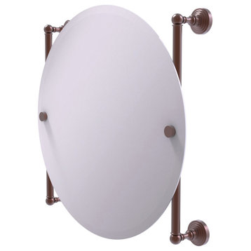 Waverly Place Round Frameless Rail Mounted Mirror, Antique Copper