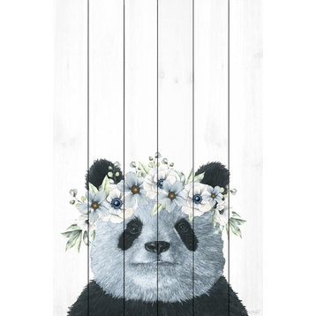 "Floral Crowned Panda" Painting Print on White Wood, 40x60