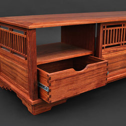 Asian Contemporary Solid Bubinga Low Entertainment Unit - Drawer detail - Buffets And Sideboards