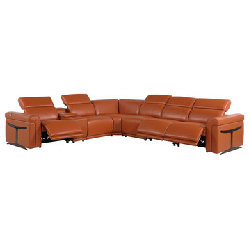 Giovanni 7-Piece 3-Power Reclining Italian Leather Sectional, Camel