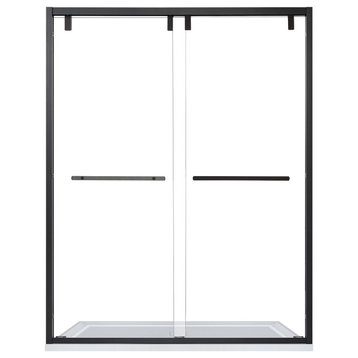 Caspar By Pass Semi Frameless Shower Door, Clear Glass, Matte Black, 60"wx76"h
