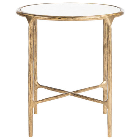 Safavieh Couture Jessa Forged Metal Round End Table, Brass/White