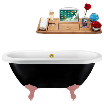 59" Streamline N1120PNK-GLD Clawfoot Tub and Tray With External Drain