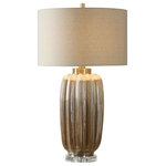 Uttermost - Uttermost Gistova Gold Table Lamp - Ribbed Ceramic Finished In A Two-tone Pearlescent Ivory And Rust Brown Glaze, Accented With Plated Brushed Antiqued Gold Details And A Thick Crystal Foot. The Round Hardback Drum Shade Is A Light Oatmeal Linen Fabric With Natural Slubbing. Due To The Nature Of Fired Glazes On Ceramic Lamps, Finishes Will Vary Slightly. Uttermost's Lamps Combine Premium Quality Materials With Unique High-style Design. With The Advanced Product Engineering And Packaging Reinforcement, Uttermost Maintains Some Of The Lowest Damage Rates In The Industry. Each Product Is Designed, Manufactured And Packaged With Shipping In Mind.