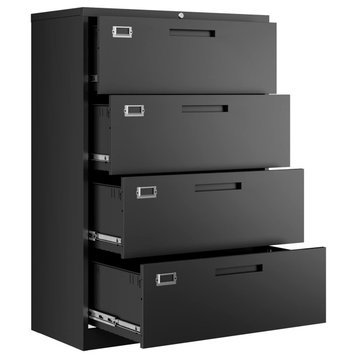 Large Metal Filing Cabinet, Lockable Storage Cabinet, Black, 4 Drawers