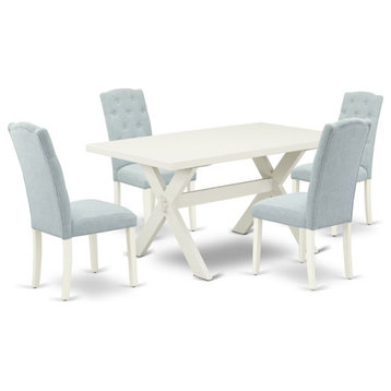 East West Furniture X-Style 5-piece Wood Dining Table Set in Blue Finish
