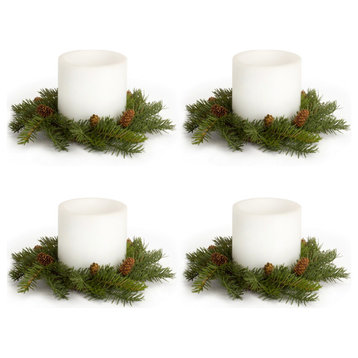 Pine Candle Wreath, 4-Piece Set, 13"D Plastic, Fits 6" Candle