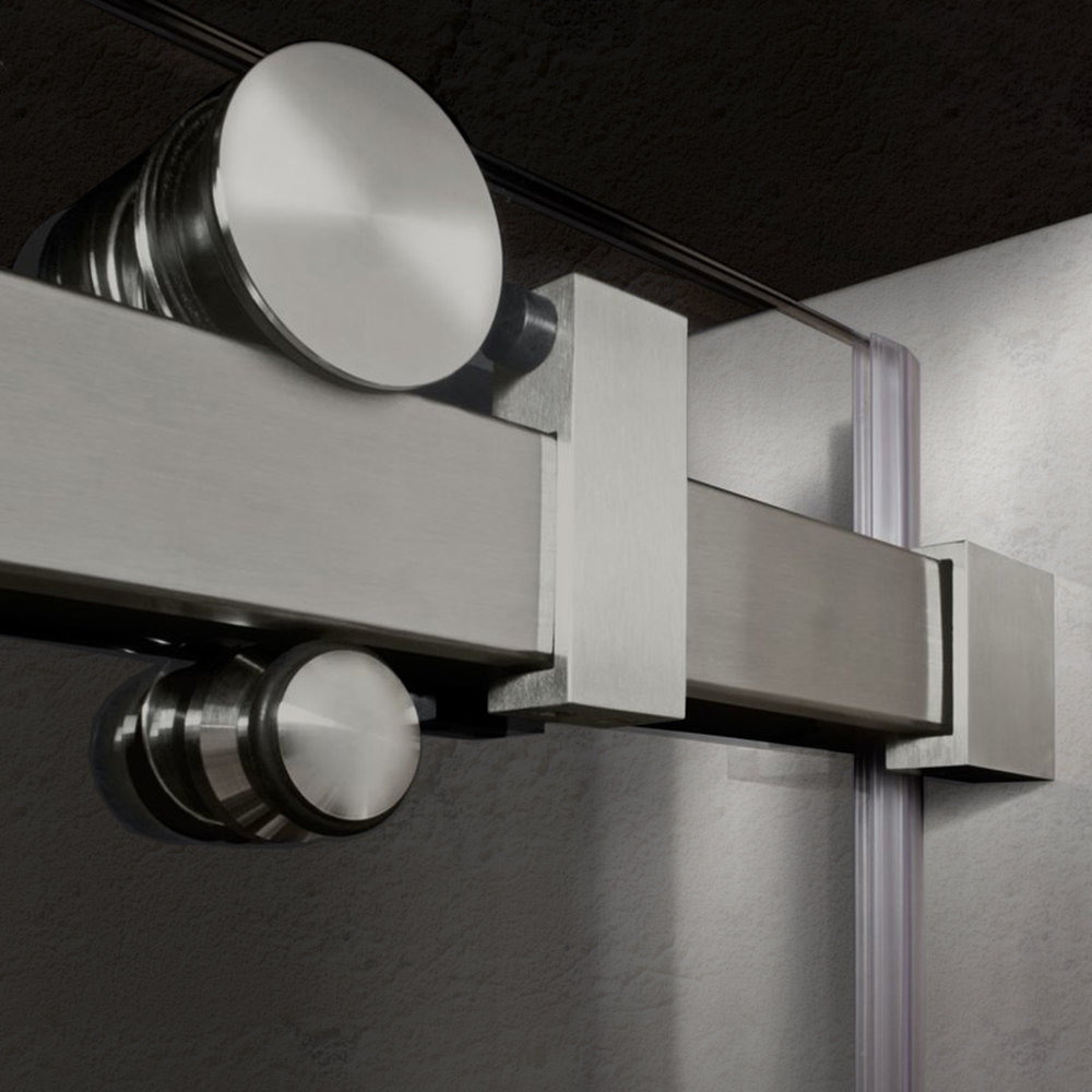 WoodBridge 56-60"Wx76"H Frameless Sliding Shower Door, Brushed Nickel