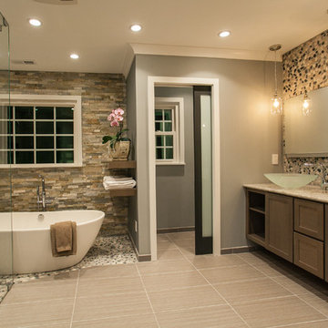 An Award Winning Oasis Master Bathroom Styled in Stone in Chantilly VA