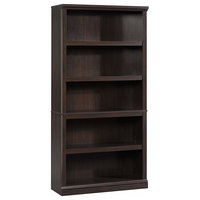 Contemporary Bookcase, Oak Wood, 5 Open Shelves, 3 Adjustable, Jamocha Wood