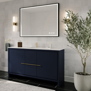 The Esconde Bathroom Vanity, Single Sink, 60", Blue, Freestanding