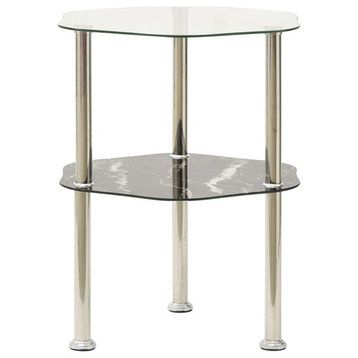 vidaXL 2-Tier Side Table Transparent & Black Tempered Glass Coffee Accent End