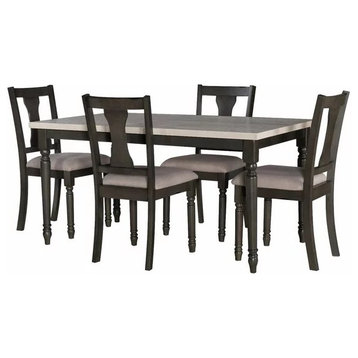 5 Pieces Dining Set, Large Table & Cushioned Chairs, Dark Gray/Smokey White