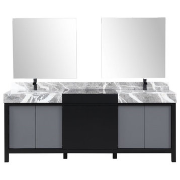 Lexora Home Zilara 84" Double Marble Top Bathroom Vanity with Mirror and Faucet