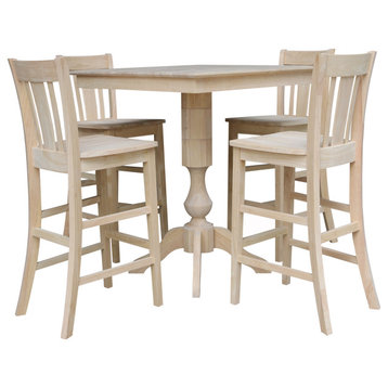 36" x 36" Square Top Pedestal Table With 4 Bar Height Stools (Set of 5)