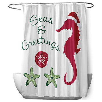 70"Wx73"L Seas and Greetings Shower Curtain, Christmas Pink