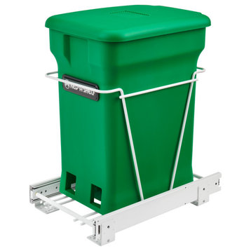 White Steel Pull Out Compost Container With Rear Basket Storage, Green