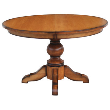 Kent Single Pedestal Table, Solid Top, Brown Maple Wood, 54x54 With 2 Middle Lea