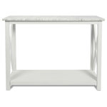 Contemporary Home Living - 39.5" White Rectangular Italian Carrara Marble Console Table - Adorn your entryway or living room with this charming console table, topped with white marble and solid wood legs in a white tone. Its minimalistic design and neutral color palette make it a versatile decor piece that matches all home decor. With added storage shelf at the bottom, you get enough space to store your collectibles, magazines, and other daily essentials.