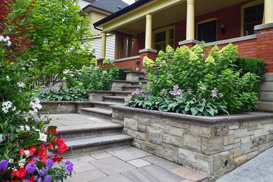 Photo of a small shade front yard stone landscaping in Toronto.