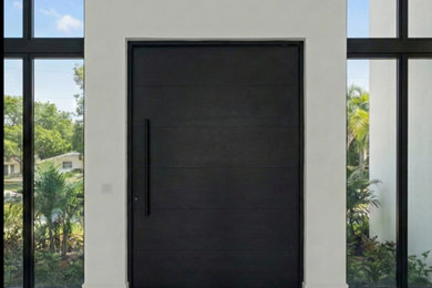 Inspiration for a large modern pivot front door remodel in Miami with white walls and a black front door