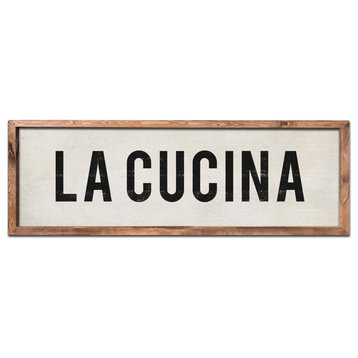 Wood La Cucina Italian Farmhouse Sign, 12x36, Brown Frame