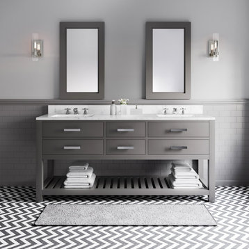 Madalyn Bathroom Vanity, Cashmere Gray, 72" Wide, Two Mirrors, No Faucet