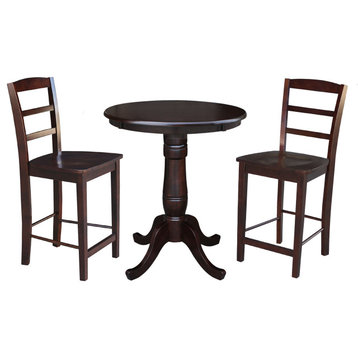 30" Round Top Pedestal Dining Table with 2 Madrid Counter Height Stools