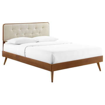 Bridgette Full Wood Platform Bed With Splayed Legs, Walnut Beige
