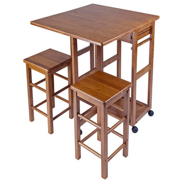 Winsome Suzanne Space Saver Solid Wood Dinette Set with 2 Square Stool in Teak