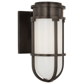 Gracie Tall Bracketed Sconce in Bronze with White Glass