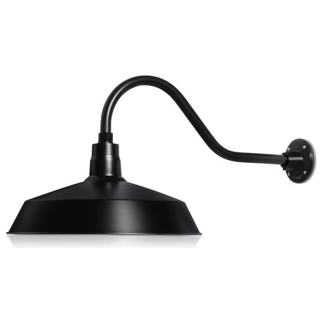 17in. Barn Light Fixture With Gooseneck Arm, Satin Black, 22" Long Gooseneck Arm