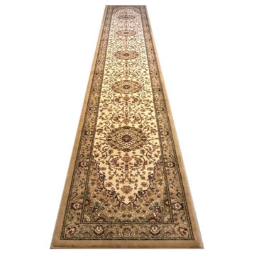 Mersin Collection Persian Style 3' x 20' Ivory Area Rug - Olefin Rug with...