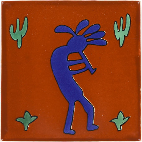 Handmade Tierra y Fuego Ceramic Tile, Kokopelli Nacar, Set of 9