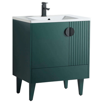 Venezian Single Bathroom Vanity, Green, 30", Black Handles, One Sink